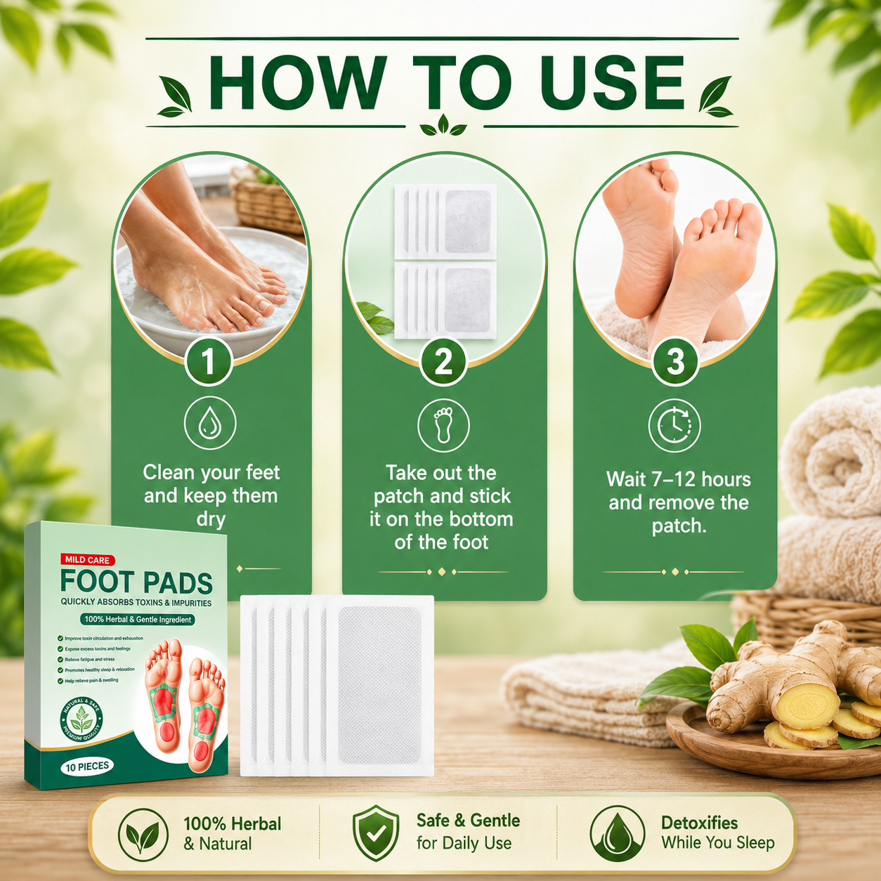 🌿 Pure Nature Foot Patches 🦶 BUY 10 GET 20 FREE 🌱 (Pack of 30)