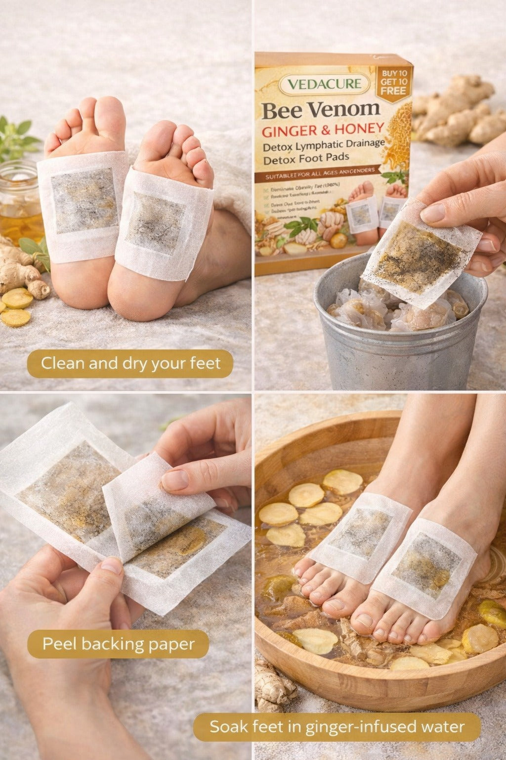 Vedacure Bee Venom Ginger & Honey Detox Pads ( BUY 10 GET 10 FREE / pack of 20)