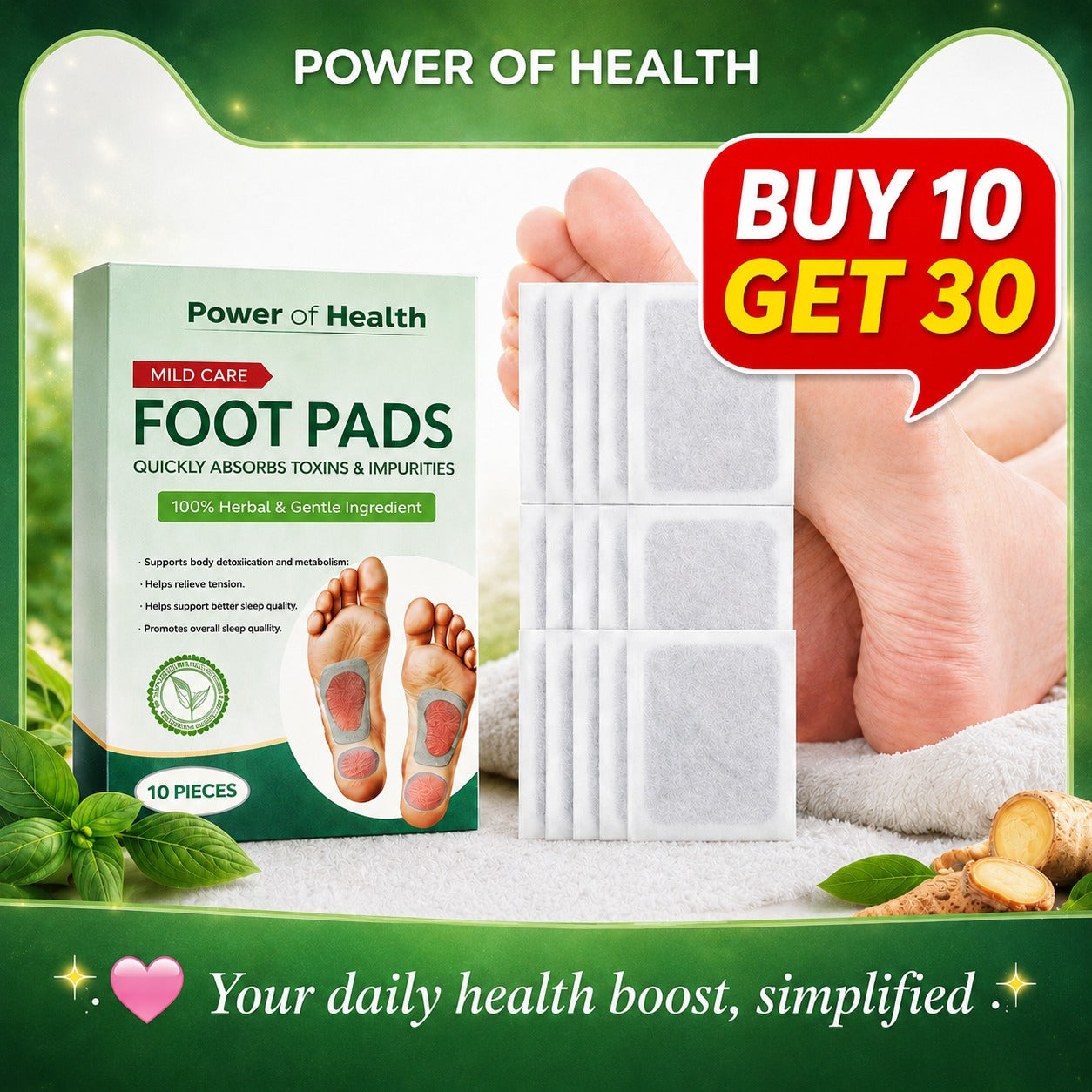 🌿100% Herbal & Gentle Detox Foot Pad🦶🌿 (Buy 10 Get 20 Free🎁Pack of 30) 🌱